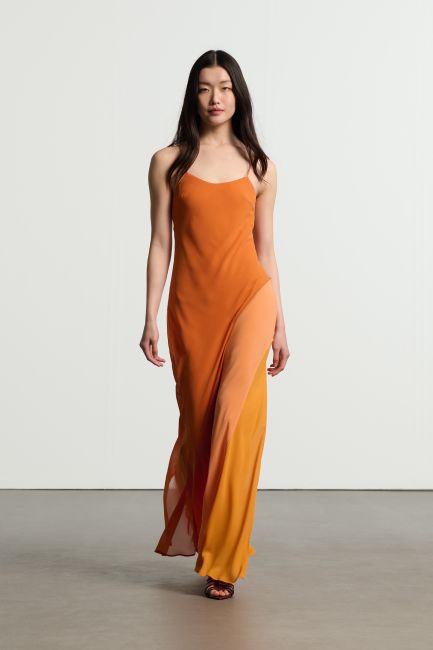 Multicolor long bias cut dress - Orange