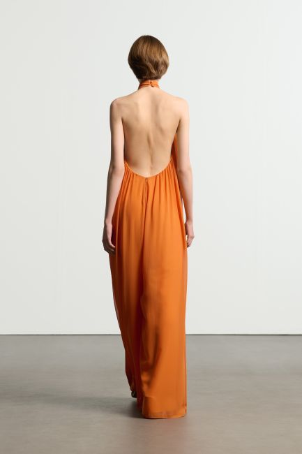 Backless jumpsuit with belt - Orange