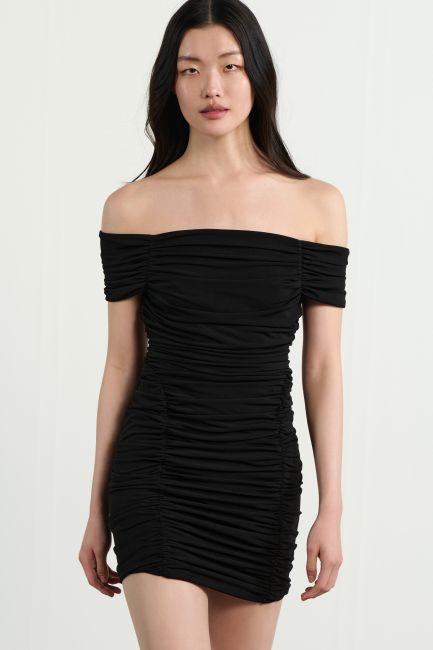 Off-shoulder draped mini dress - Black