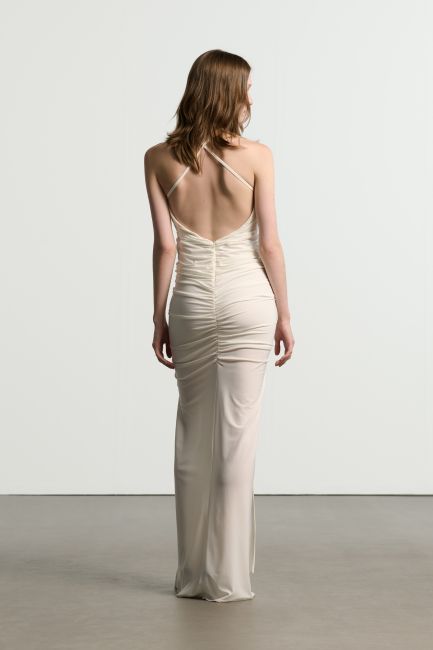 Draped maxi dress with open back - White