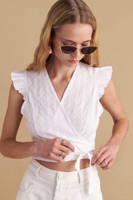 Monochrome wrap top - White