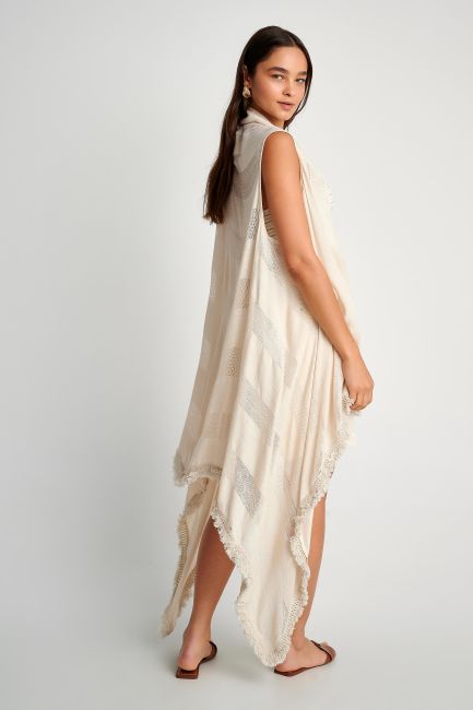 Perforated-detail fringe vest - Natural