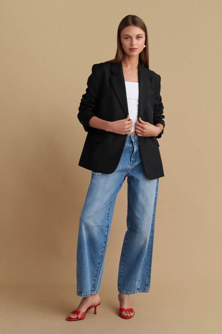 Single-button double-breasted blazer - Black