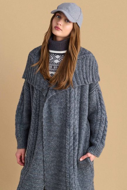 Safety-pin maxi knit cardigan - Anthrachite