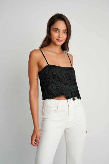 Fringed crop top - Black