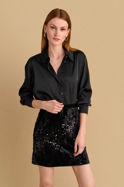 Sequined mini velvet skirt - Black