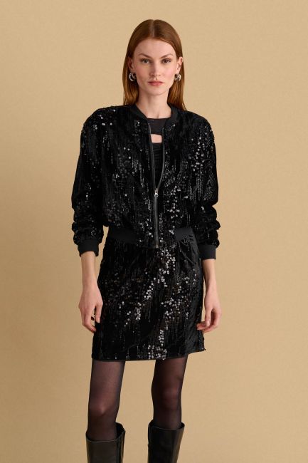 Sequined velvet bomber jacket - Black