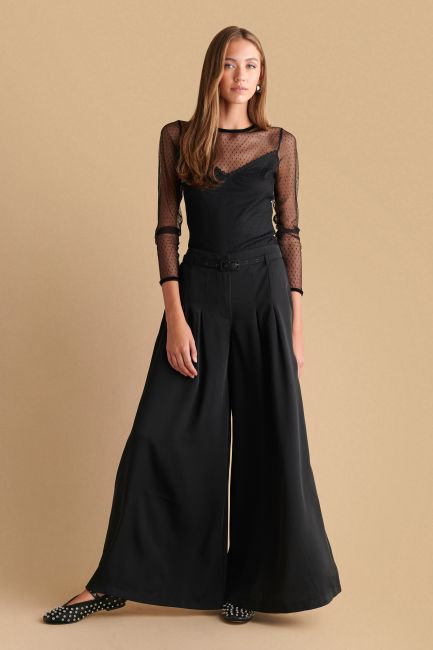 Pleat-detail wide leg trousers - Black