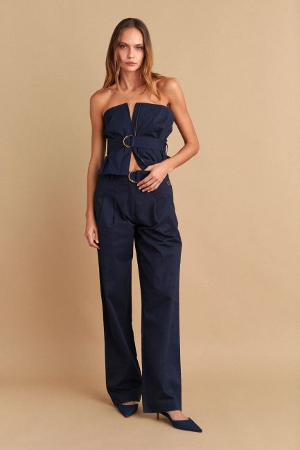 Pleat-detail belted gabardine trousers - Blue