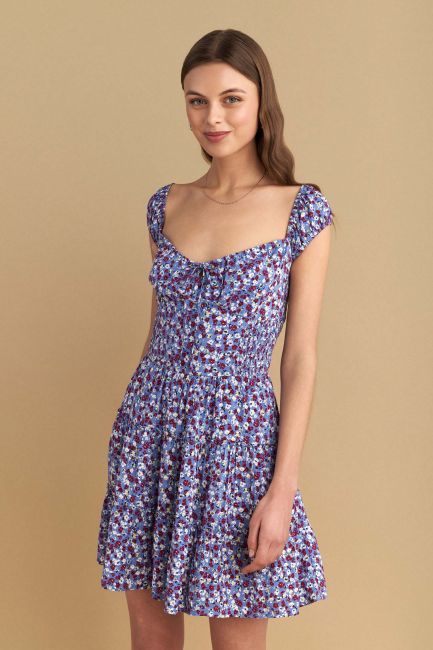 Ruffled floral-print mini dress - Multicolor