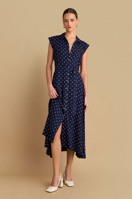 Polka-dot sleeveless chemise dress - Blue