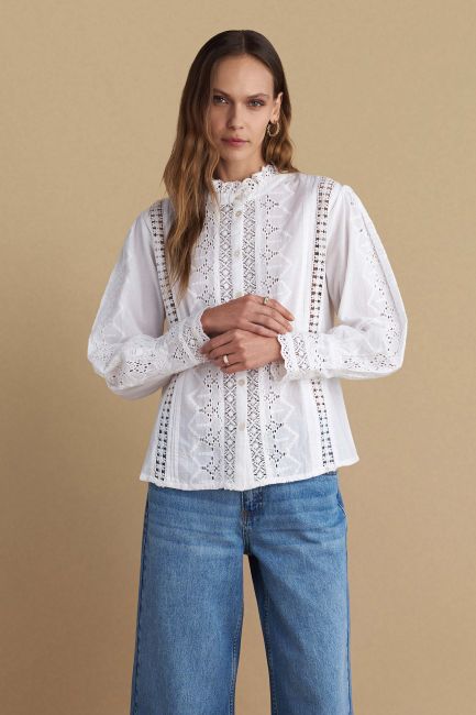 Πουκάμισο με broderie anglaise - Off white