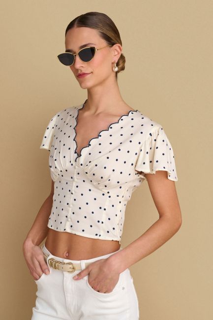 Ruffle-detail polka-dot crop top - Off white