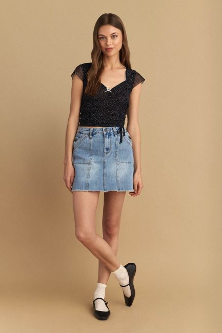 Frayed-detail mini denim skirt - Blue