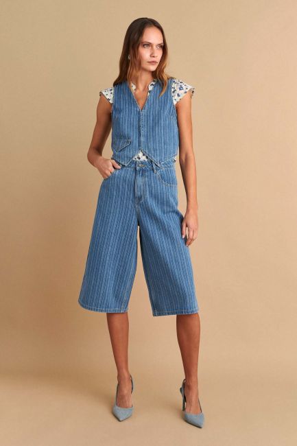 Striped denim bermuda shorts - Blue