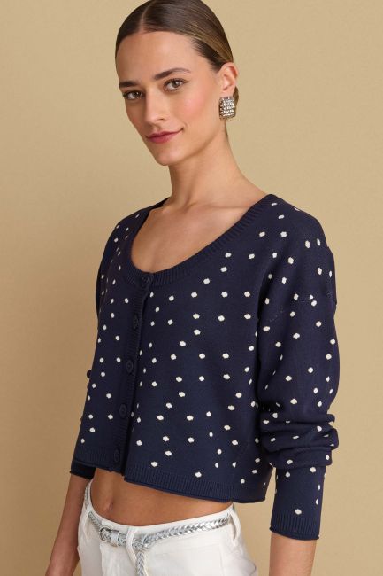 Polka-dot knitted cardigan - Blue