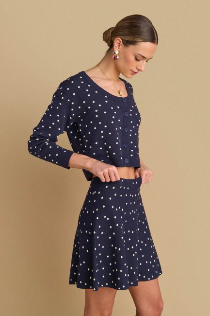 Polka-dot knit skirt - Blue