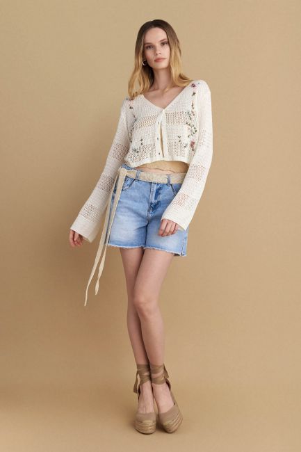 Cardigan with floral embroidered details - Off white