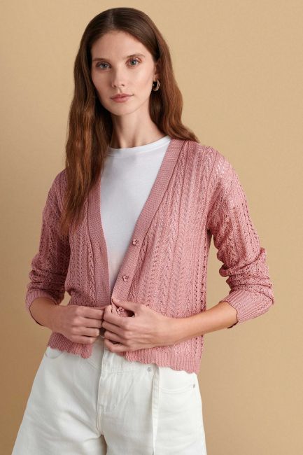 Flower-buttons knit cardigan - Pink