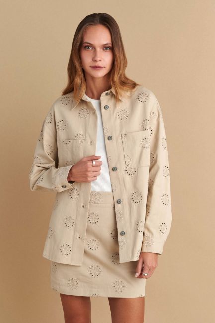 Broderie anglaise shacket - Beige