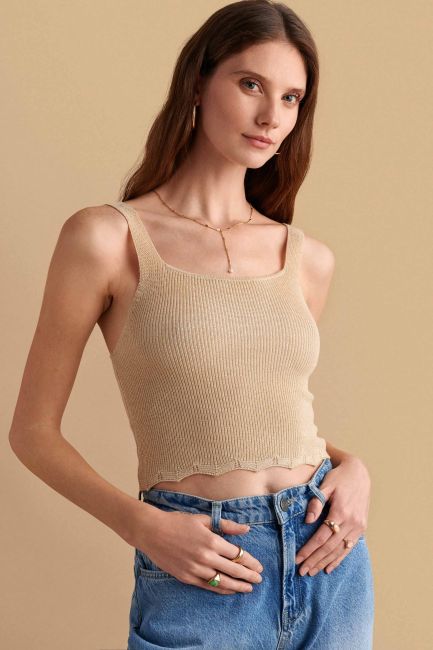 Strappy lurex-detail knit blouse - Gold