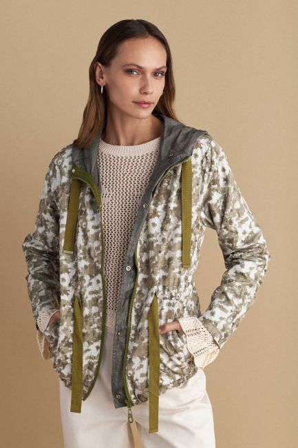 Double-faced hooded jacket - Light khaki