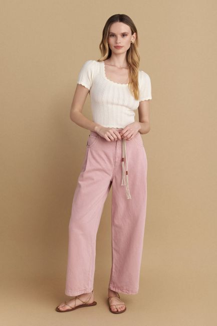 Short-sleeved knit top - Vanilla