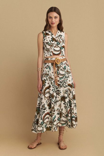 Midi print skirt with belt - Multicolor
