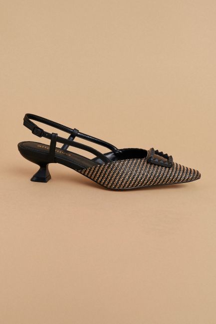 Mules με αγκράφα - Black beige