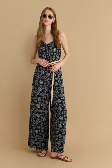 Belted printed jumpsuit - Almost black