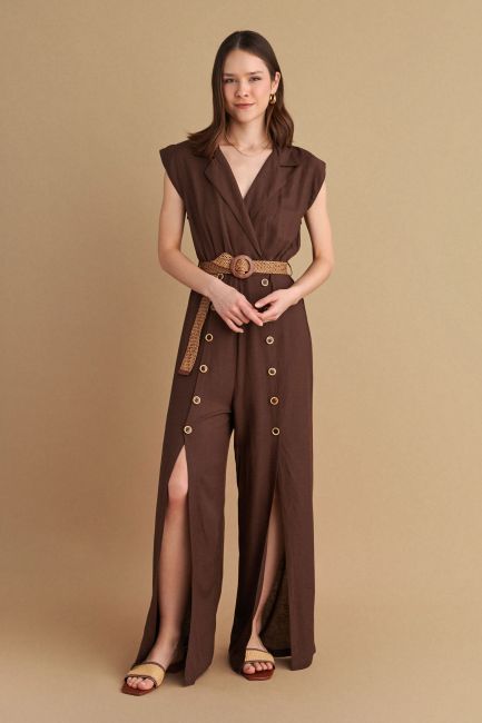 Jumpsuit with front cut-out - Chocolate