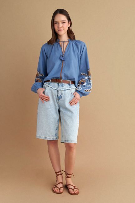 Embroidered tunic - Light blue
