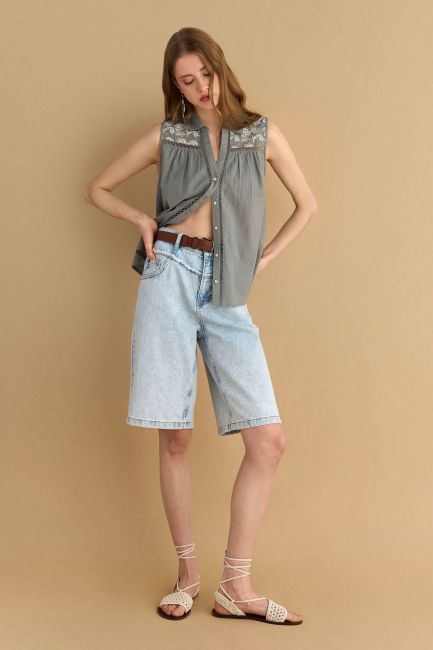 Belted denim bermuda shorts - Used