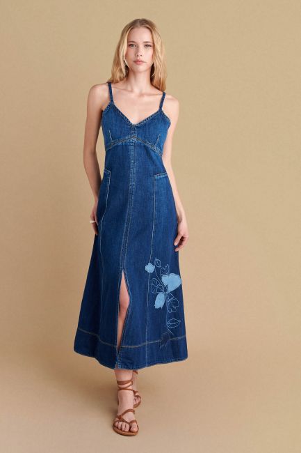 Denim dress with embroidery - Blue