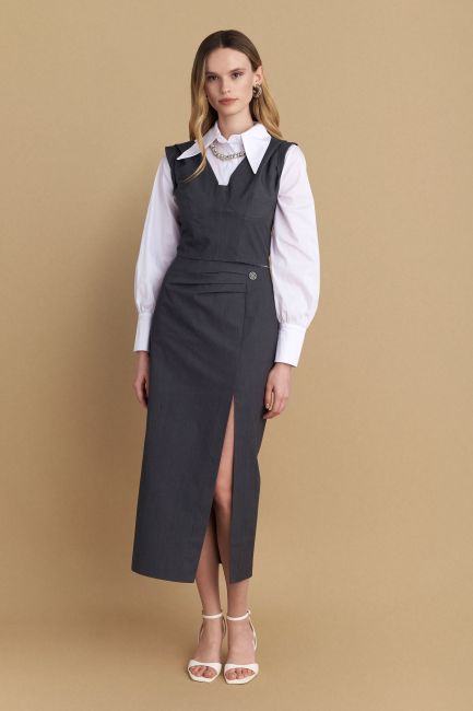 Slit midi skirt - Almost black