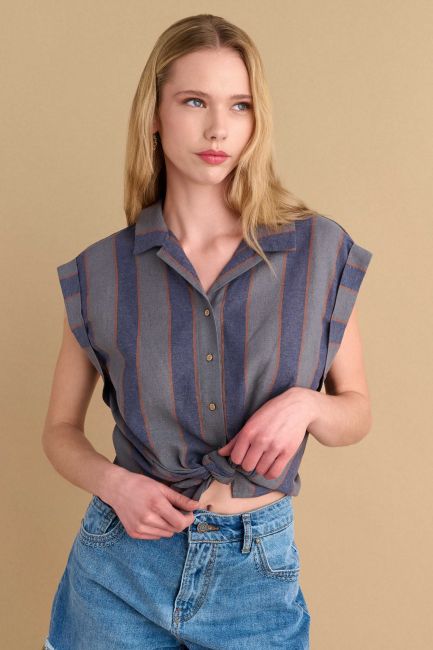 Striped linen shirt - Blue