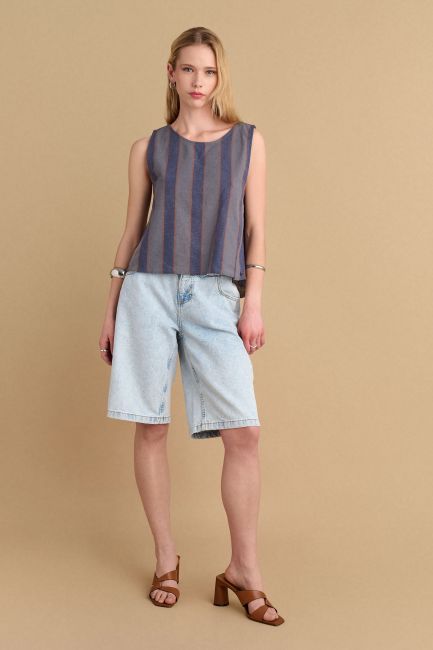 Open-back linen top - Blue