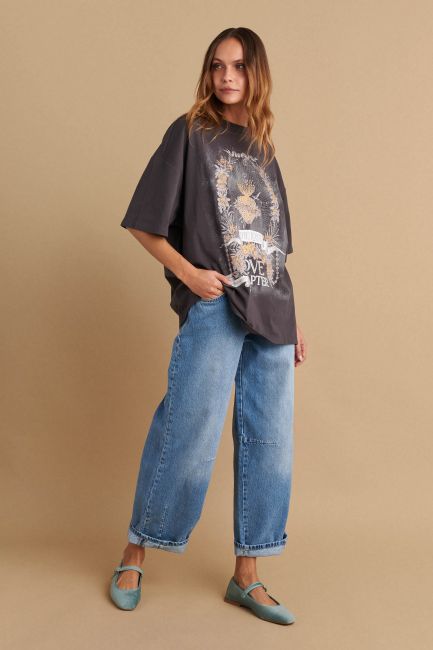 Rhinestone-embellished printed T-shirt - Almost black