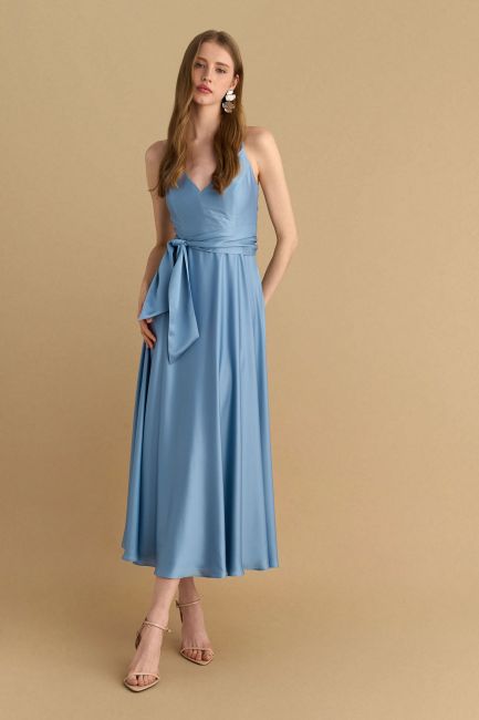 Satin maxi dress - Light blue