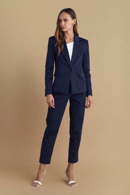 Printed-lining waisted blazer - Blue