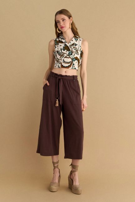 Monochrome zip culottes - Chocolate
