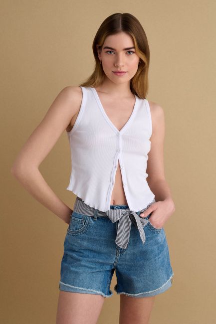 Belted waist shorts - Blue