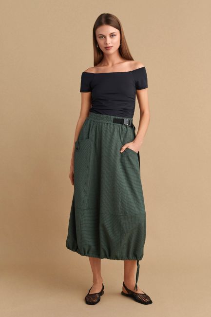 Belted waffle skirt - Light khaki