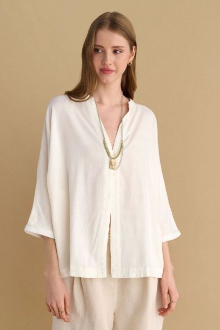 Buttoned linen tunic - White