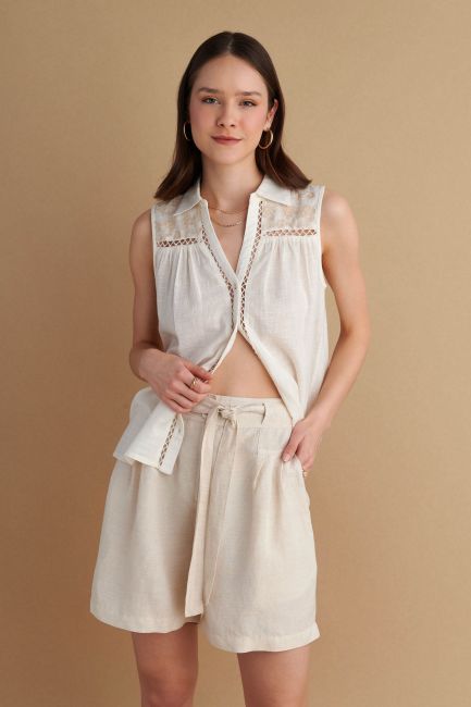 Belted linen shorts - Natural