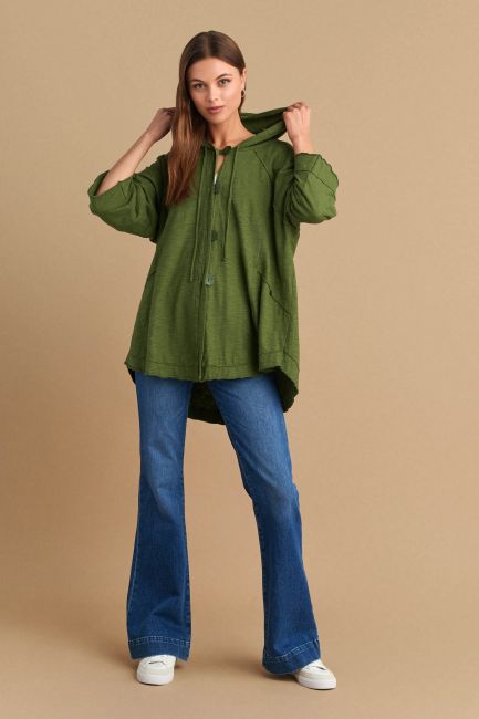 Cotton hooded cardigan - Light khaki