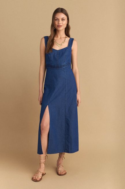 Denim-effect strappy dress - Blue