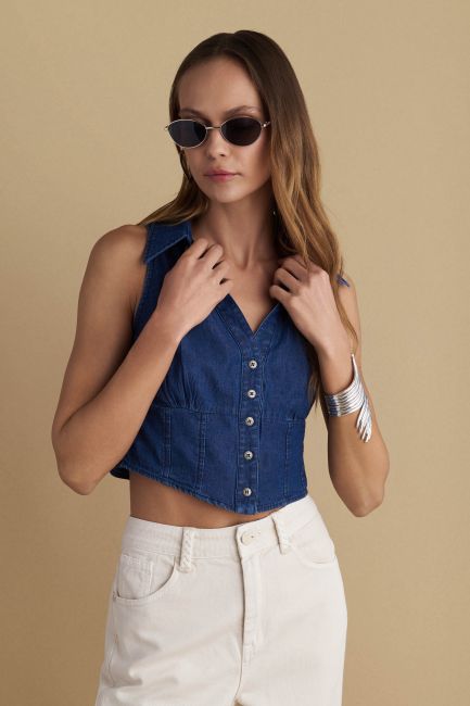 Vest in denim look - Blue