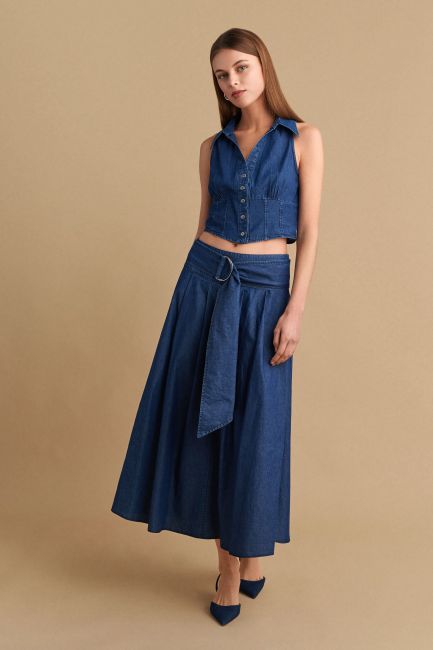 Pleated skirt in denim look - Blue