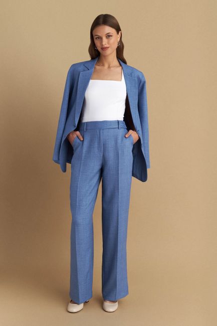 Straight leg crease-detail trousers - Light blue